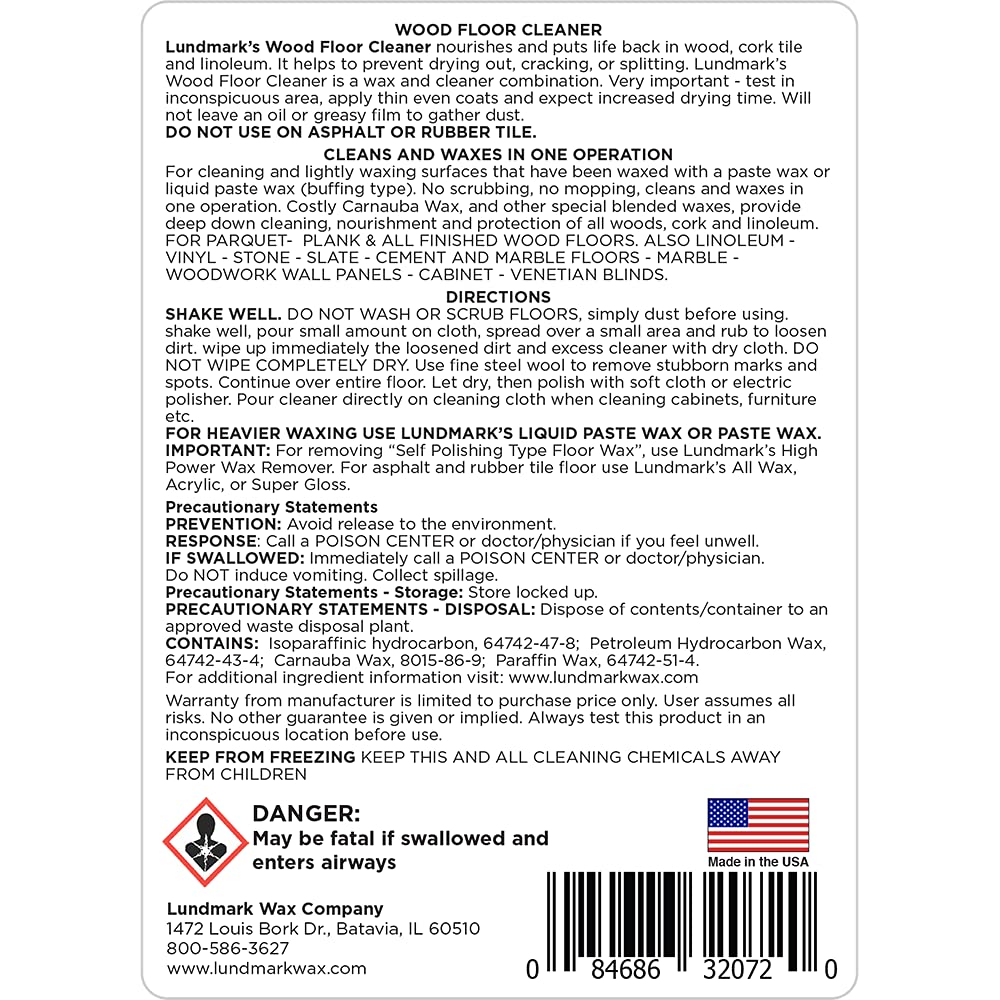 Lundmark Wax LUN-3207F32-6 Not Applicable Wood Floor Cleaner (for Paste Wax Floors) 6 X 32 Oz