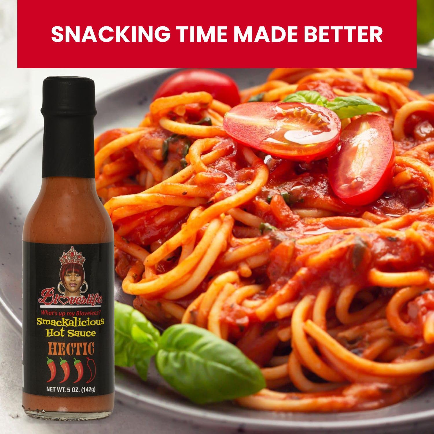 Bloveslife Smackalicious Hectric Hot Sauce 5 Oz - Vegan Organic Vinegar-Flavored Sauce, Low-Sodium, Low-Fat, All-Natural Smoky Ghost Pepper Sauce