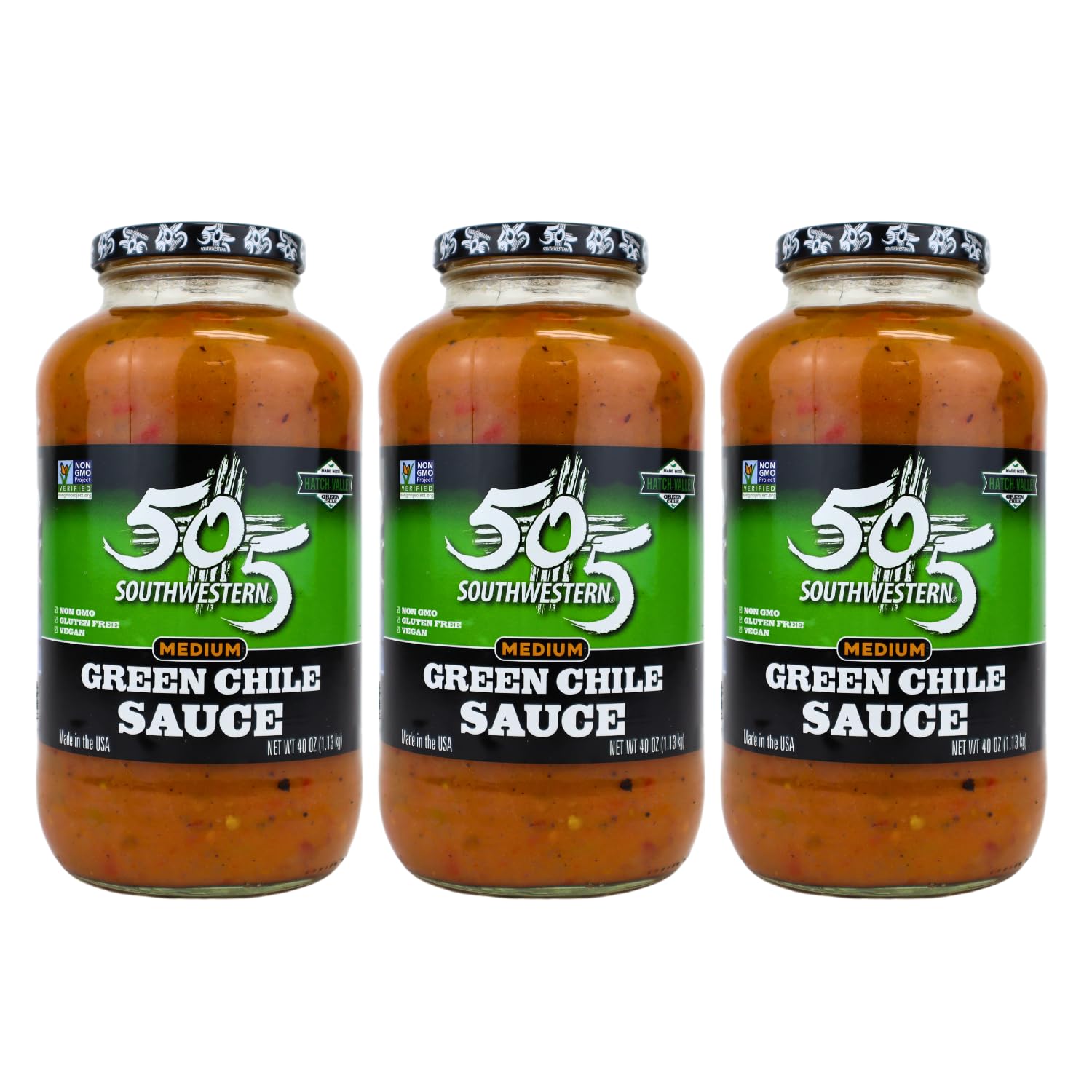 505 Southwestern Hatch Valley Medium Green Chile Sauce 40oz | Certified Non-GMO, Gluten Free & Vegan | Flavorful Hatch Valley Sauce for Eggs, Pork