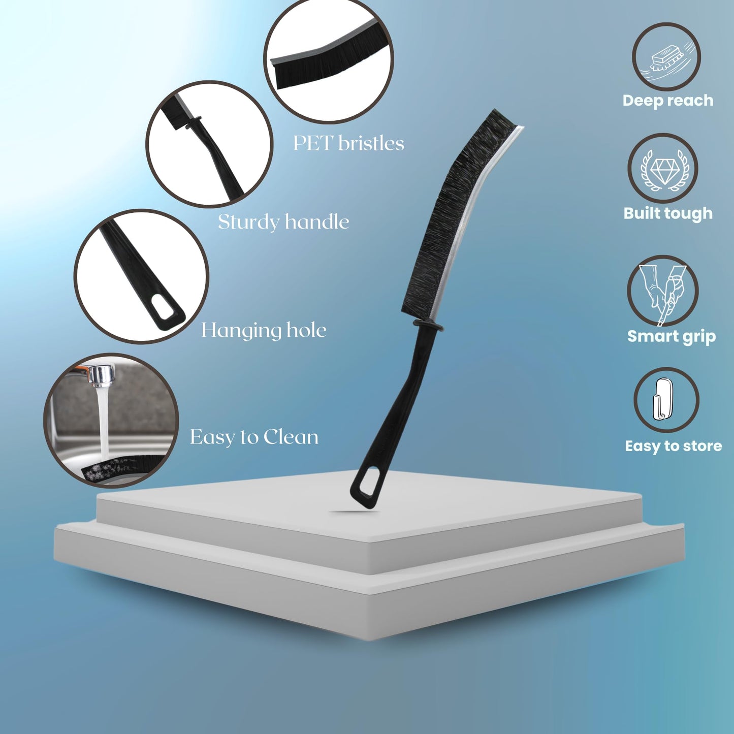 Hard Bristle Crevice Cleaning Brush - Small Scrub Brush for Toilet, Grout, Shower Tile, and Narrow Gaps - Durable Grout Brush with PET Bristles