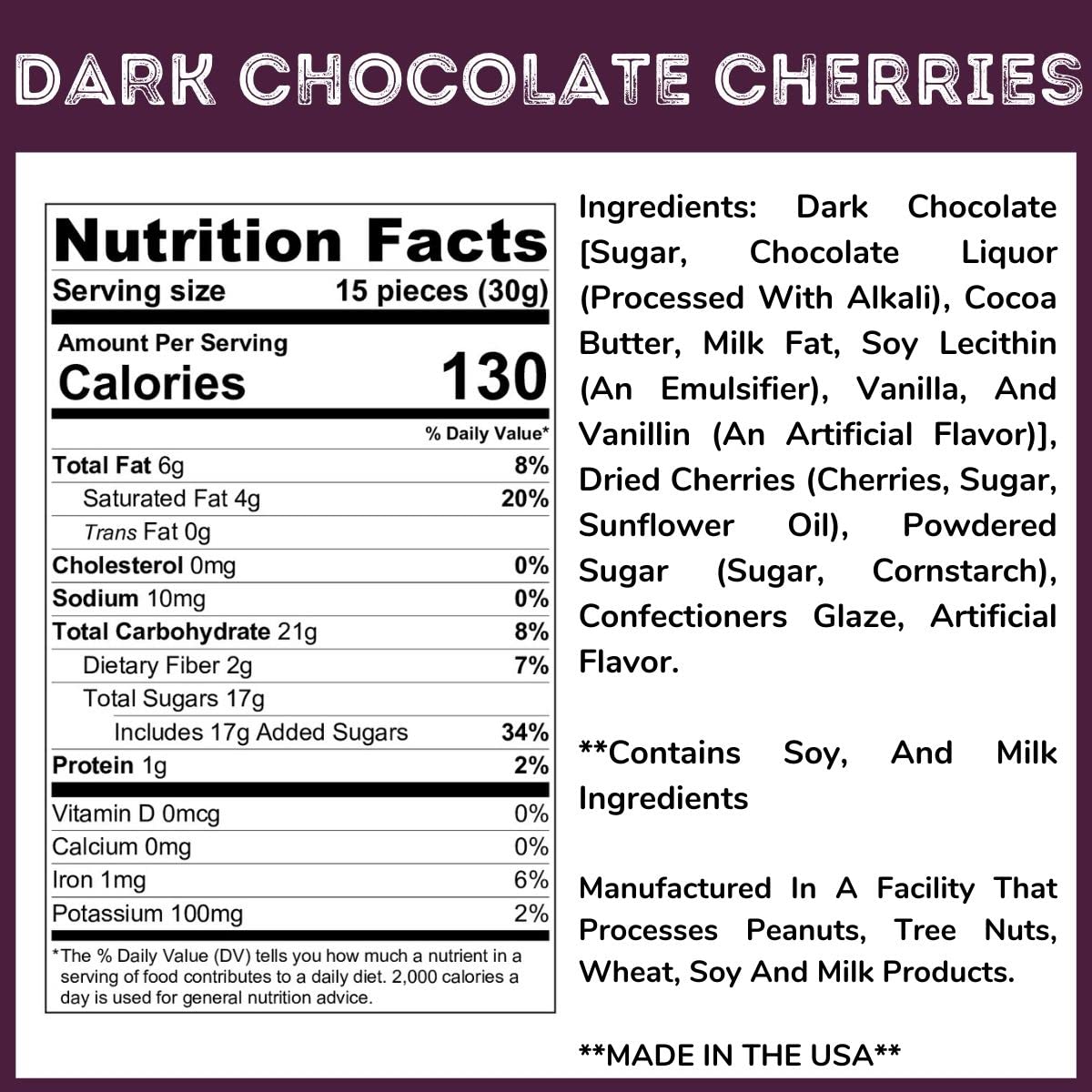 WinCrest Dark Chocolate Covered Cherries (1.5 Lb Tub)