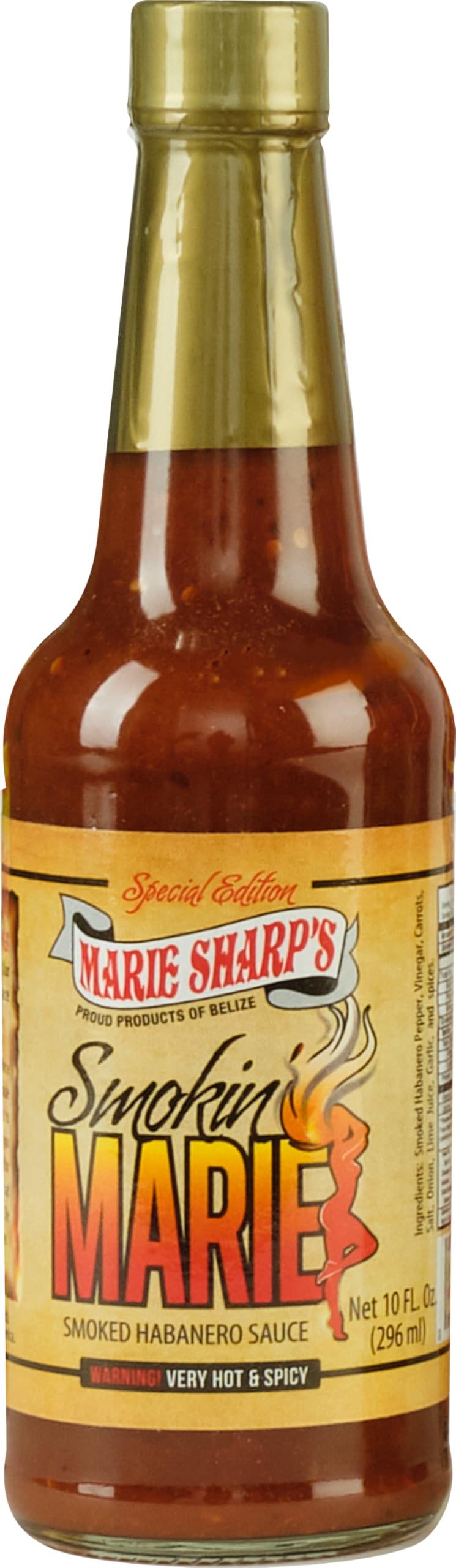 Marie Sharp’s Smokin’ Marie Smoked Habanero Sauce Special Edition, 10 oz | All-Natural Belizean Hot Sauce | Smoky & Spicy Flavor for Wings, Tacos