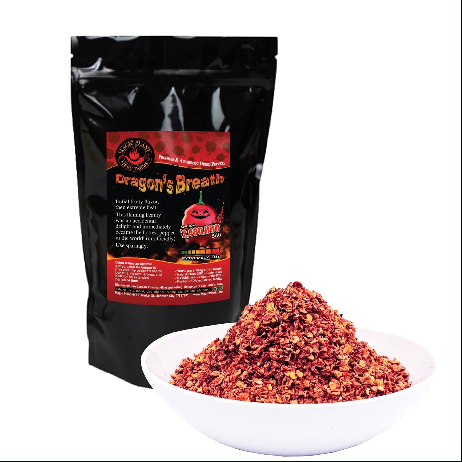 Magic Plant Dragon's Breath Pepper Powder - 1 Kg / 35 oz (Bulk) Intensely Hot Fine Ground Red Chili - 1.2M to 2M+ SHUs, No Additives