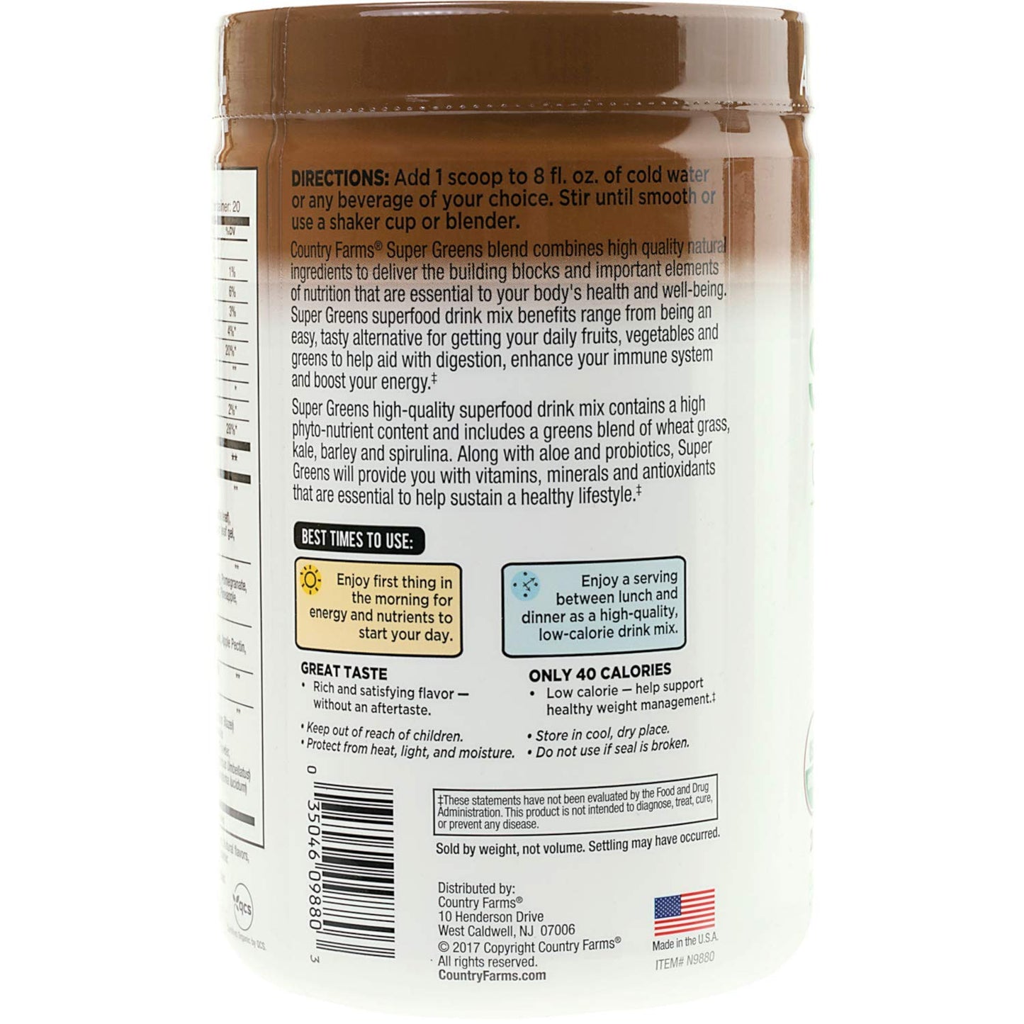 Country Farms Super Green Drink Mix, Delicious Chocolate Flavor, 10.6 Ounces Each (Value Pack of 9)