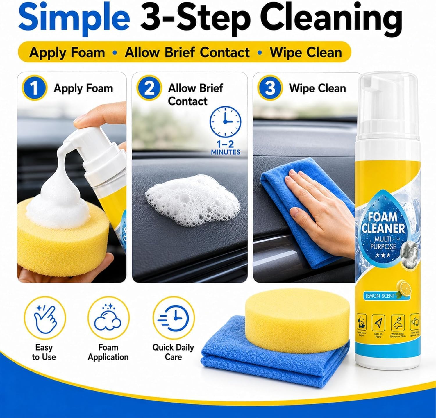 iYanoc 4-in-1 Multi-Enzyme Foam Cleaner, Multi-Purpose Foaming Cleaner, Suitable For Deep Cleaning Of Car Interiors, Kitchens, Bathrooms And Sofas