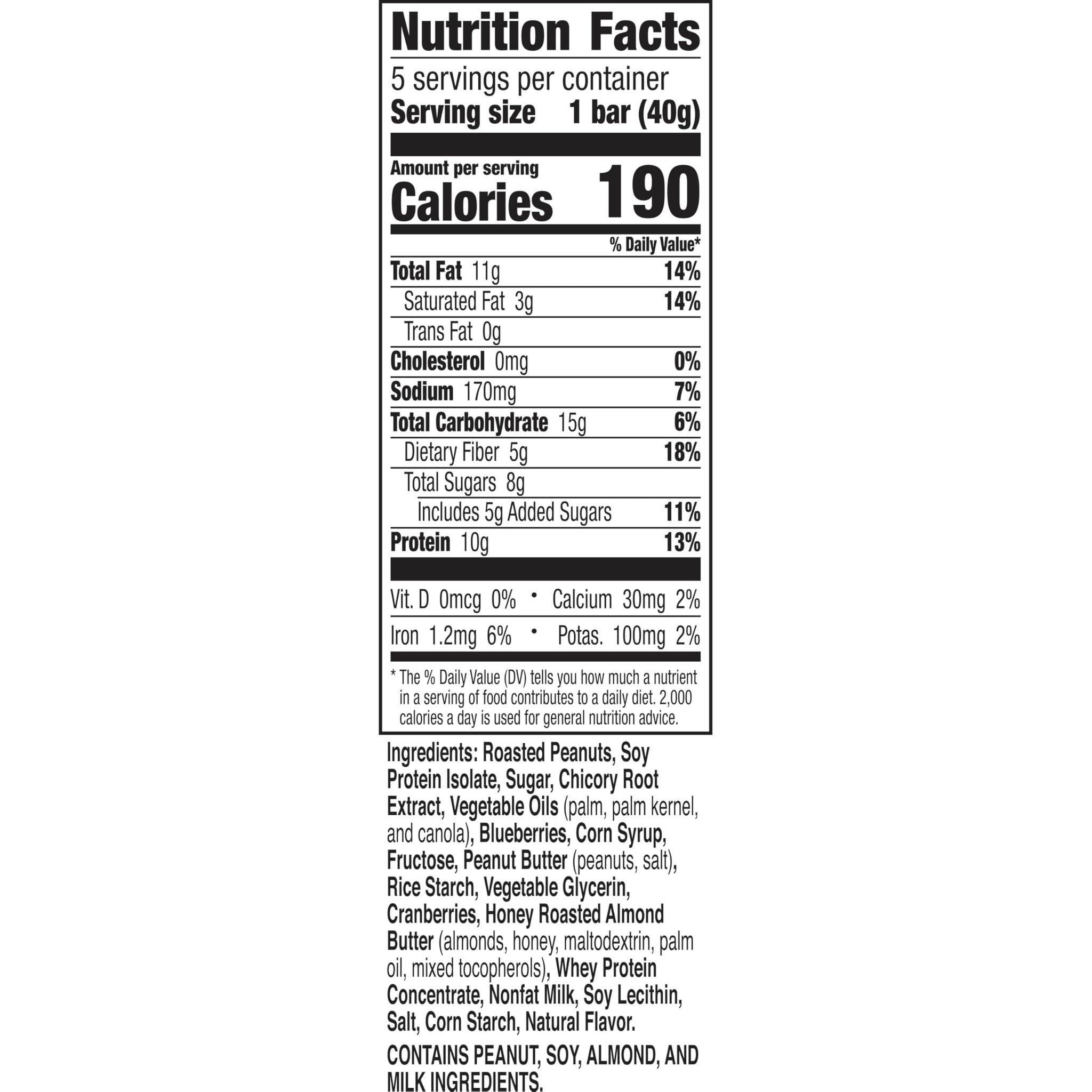 Nature Valley Protein Granola Bars, Blueberry Nut, Chewy Snack Bars, 5 Bars, 7.1 OZ