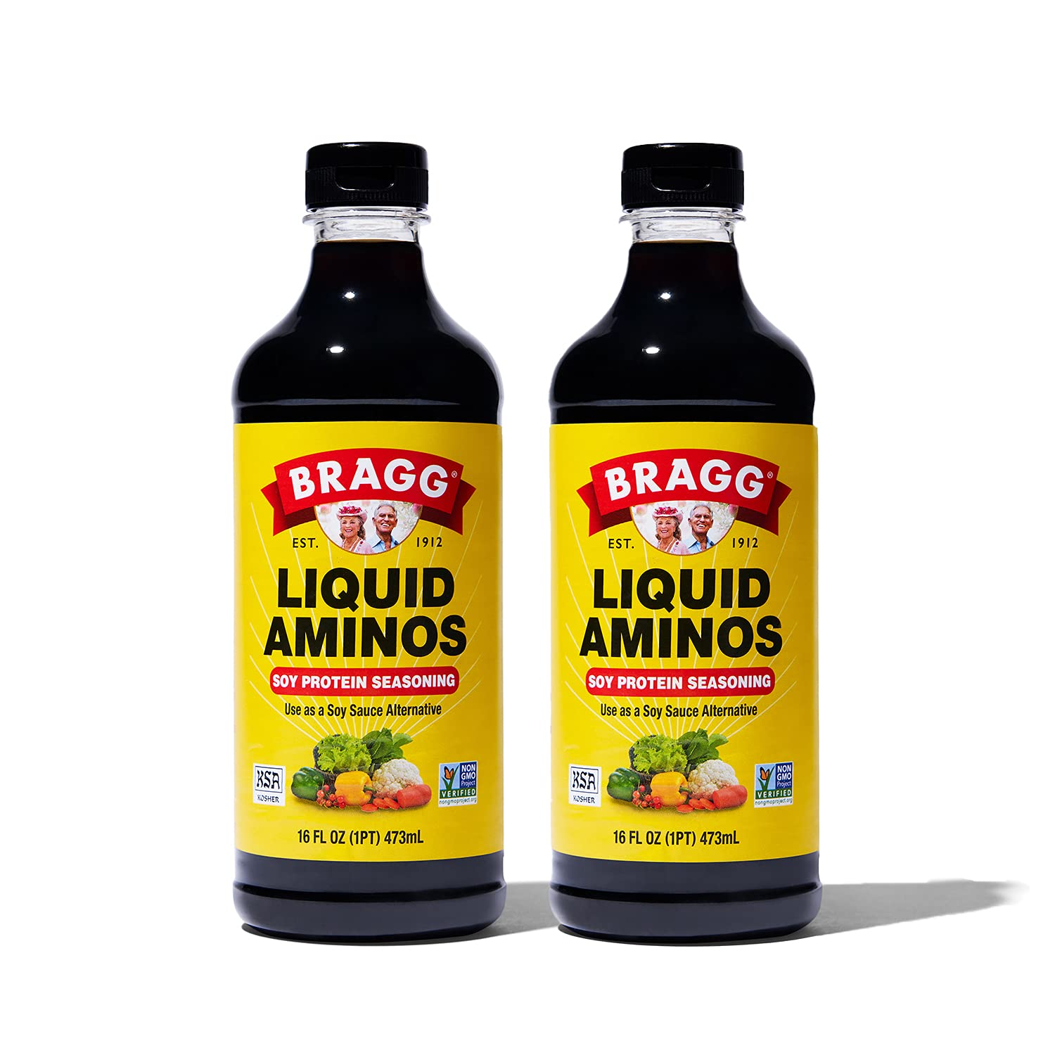 Bragg Liquid Aminos All Purpose Seasoning - Soy Sauce Alternative - Gluten Free, No GMO’s, Kosher Certified, 16 ounce, 2 Pack