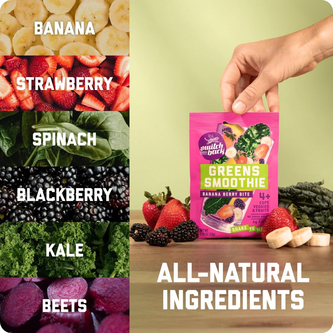 Switchback Whole Food Greens Smoothie Powder Mix (7-Pack) | No Algae Greens Taste for Picky Eaters | No Added Sugar | Clump-Free | Energy, Gut