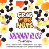 Grab Our Nuts Orchard Bliss Trail Mix 40 Ounce Jar: Raisins, Chopped Dates, Dried Pineapple, Dried Papaya, Sweetened Banana Chips, Dried Apricots