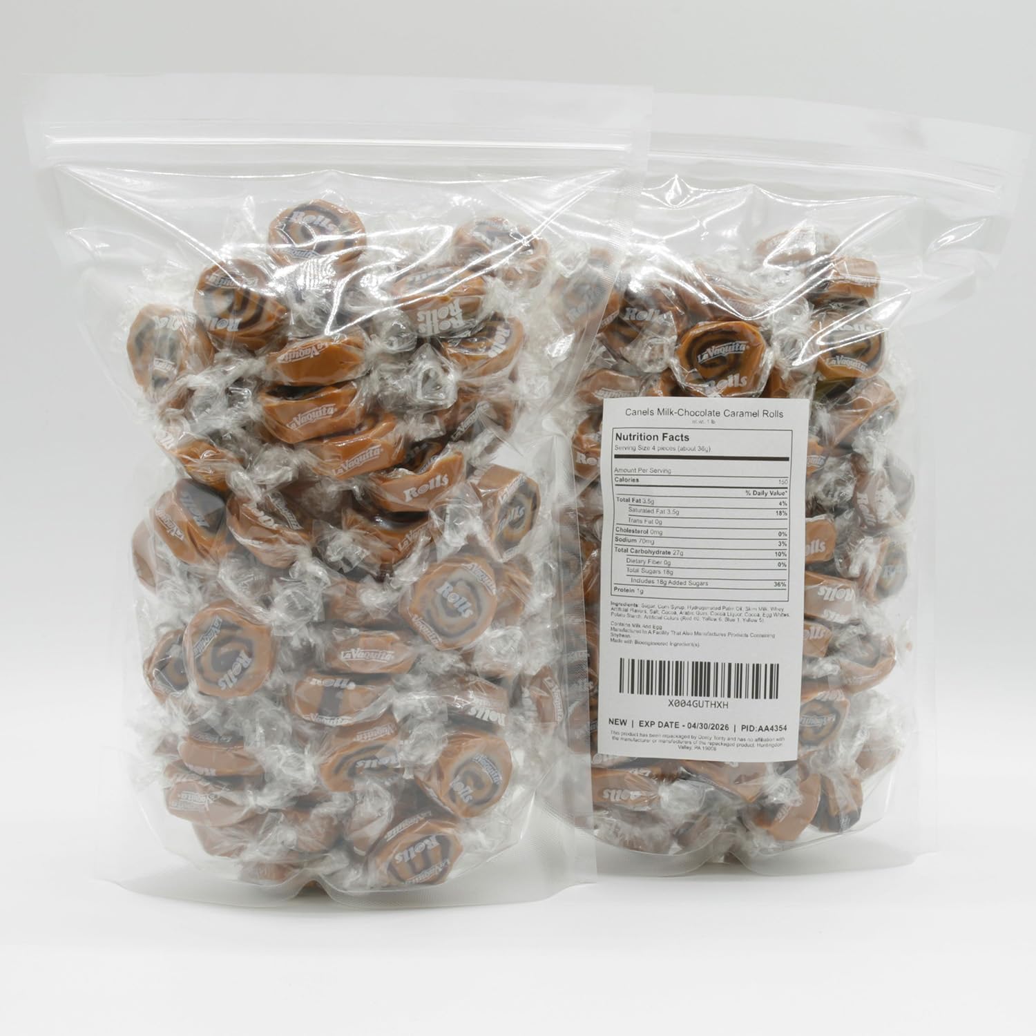 CHOCOLATE ROLLS Caramel Candy 1 lb - Bulk, Soft & Chewy, Individually Wrapped, Retro Candies