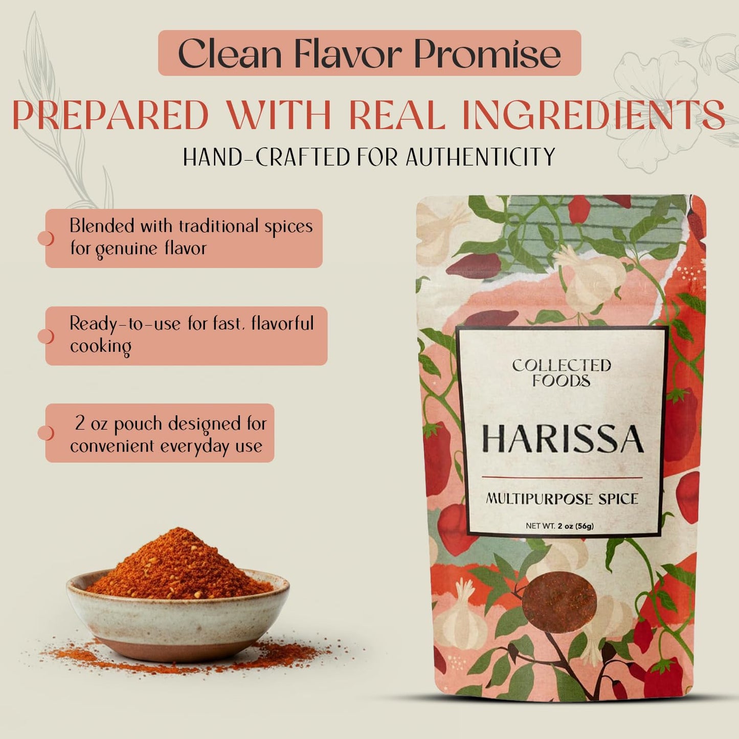 Premium Moroccan Harissa Seasoning Blend |Gluten Free Spices and Seasonings with Paprika| Salt & Dehydrated Onion, Hand-Crafted Small Batch Harissa