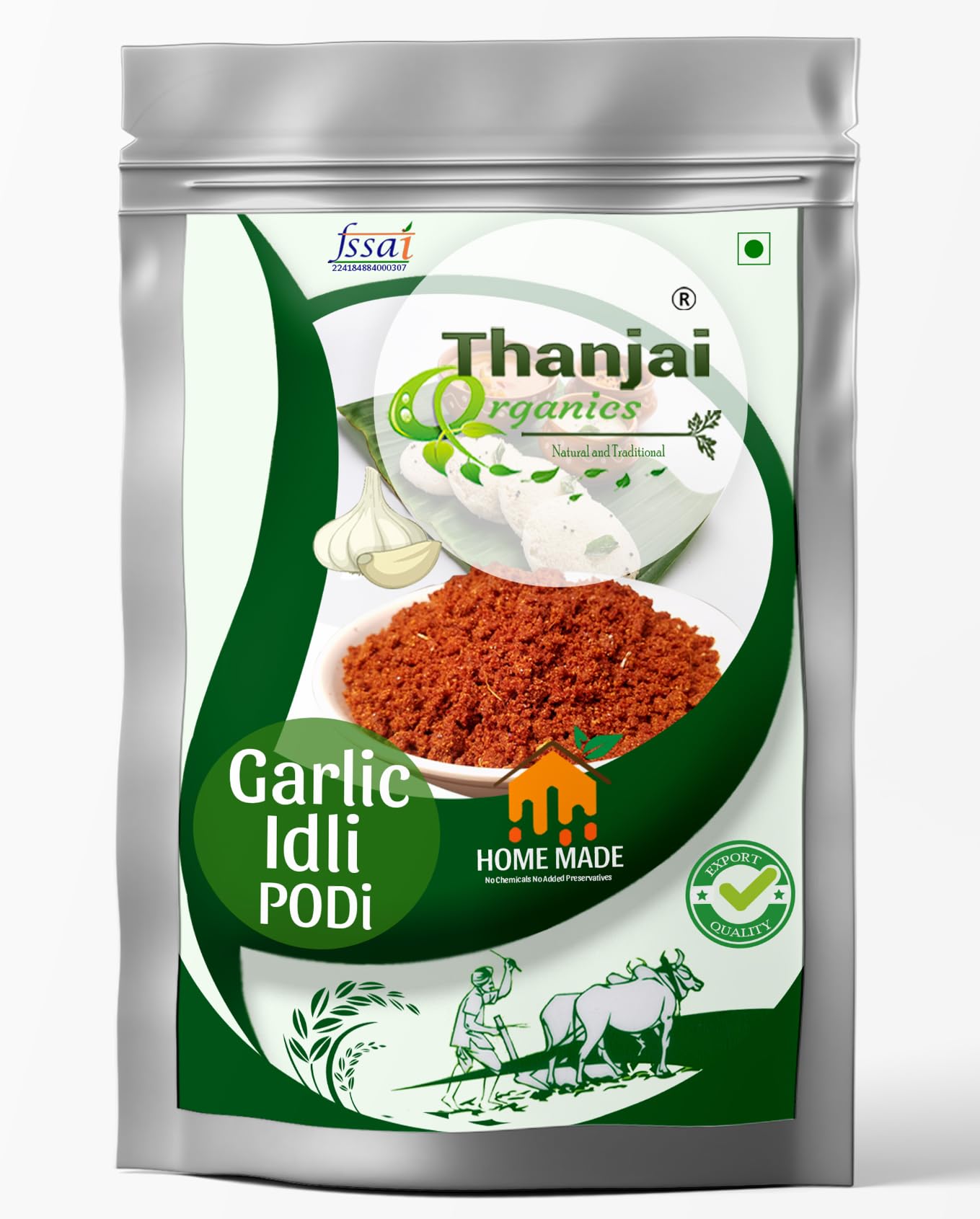 Thanjai Organics South Indian Garlic Idly Podi | Authentic South Indian Flavor for Idli, Dosa, or Rice | No Preservatives (250gm)