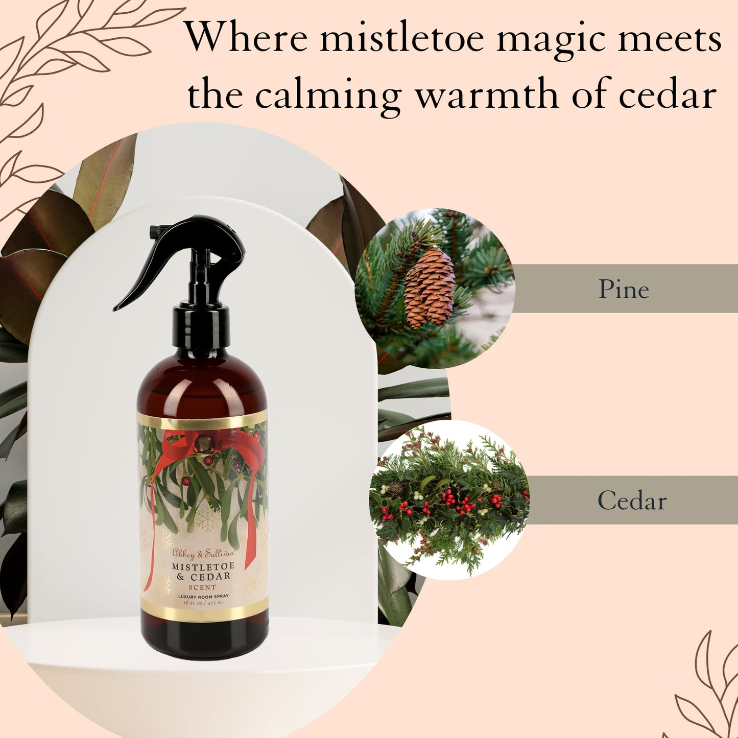 Abbey & Sullivan Room Spray, Mistletoe Cedar, 16 oz
