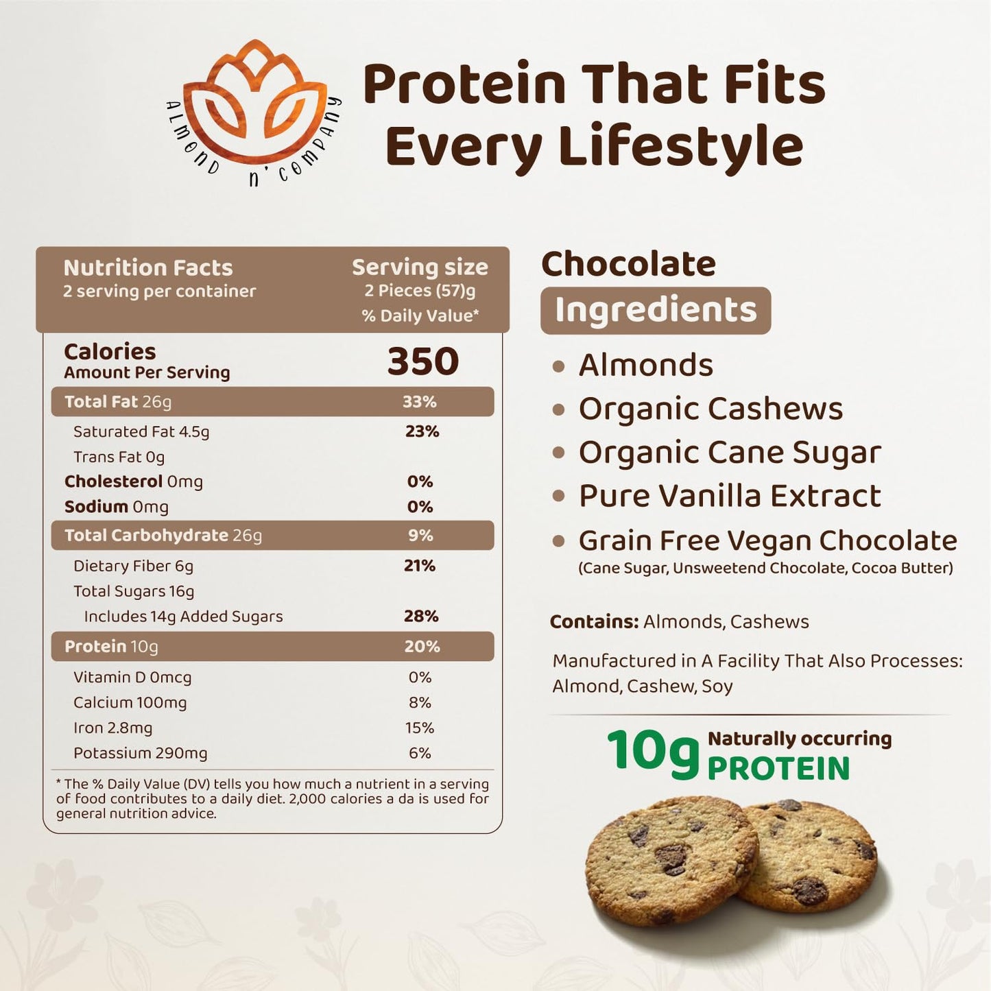 ALMOND N’ COMPANY Pure Almond Bites - 10g Protein, Chocolate Flavor, Grain-Free, Gluten-Free, Vegan, Clean Ingredient Energy Bites, High Protein Snack