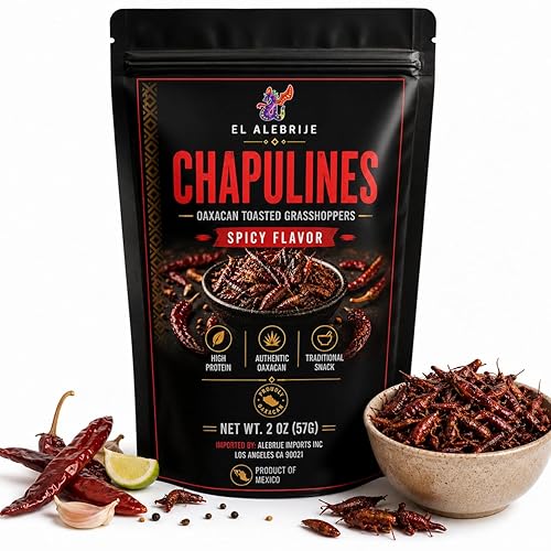 Alebrixes | Chapulines From Oaxaca 2 oz (57g) | Adobo Flavor Grasshoppers | Premium Fresh Gourmet Edible Insects | Marinated Spicy Flavor - Always
