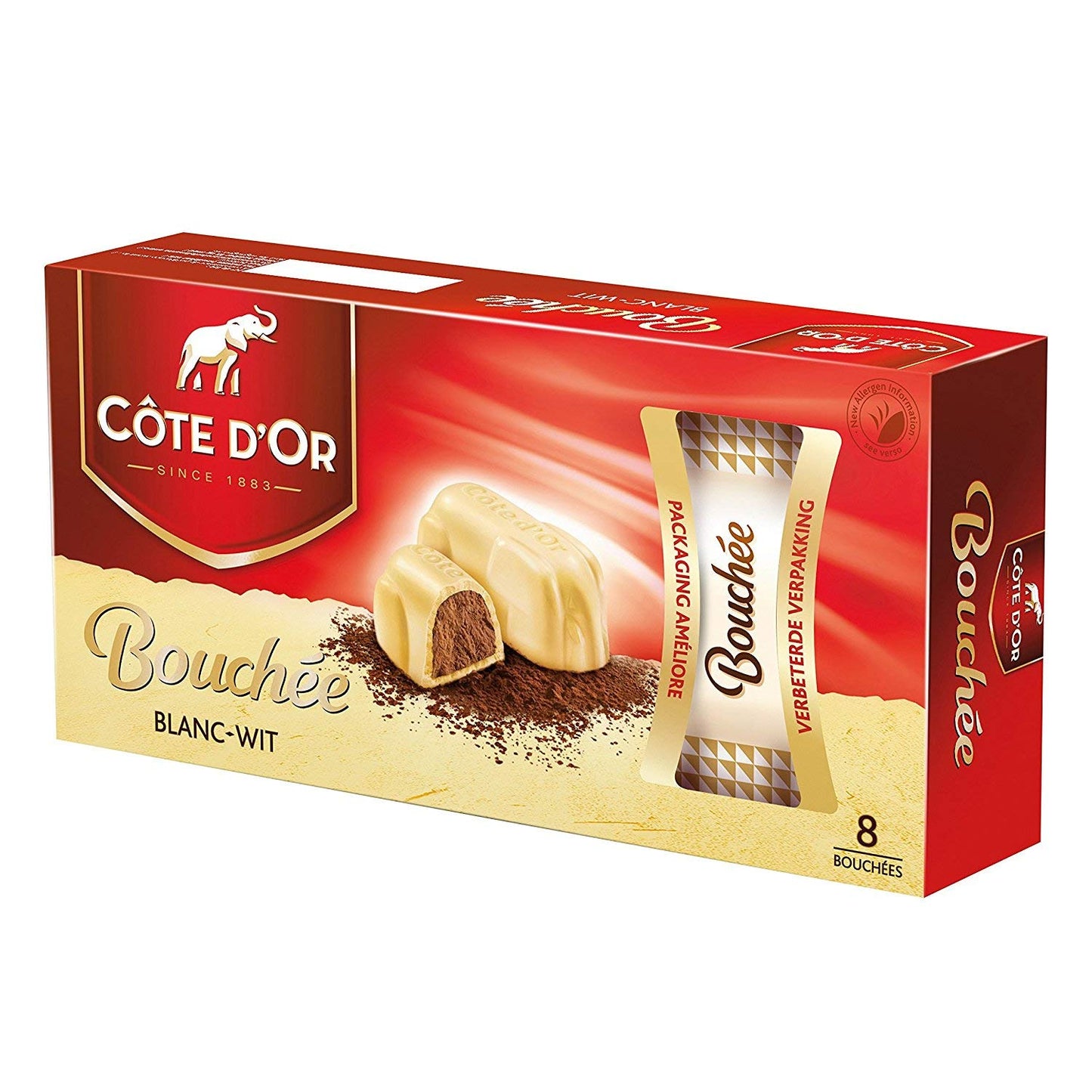Cote d'Or - White Bouchees - 24 g x 8 pieces - Belgian Milk Chocolate - Chocolate nut bars - perfect snack - Individually wrapped bar chocolate