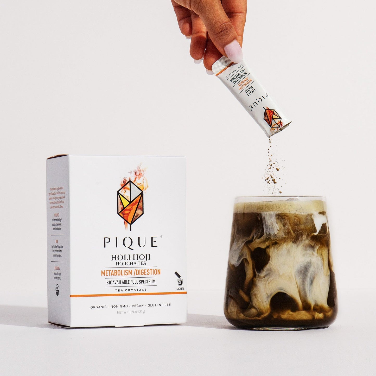Pique Holi Hoji - Hojicha Roasted Matcha Green Tea Powder, Supports Digestion, Metabolism, Calm Energy, and Healthy Immunity - 28 Single Serve Sticks