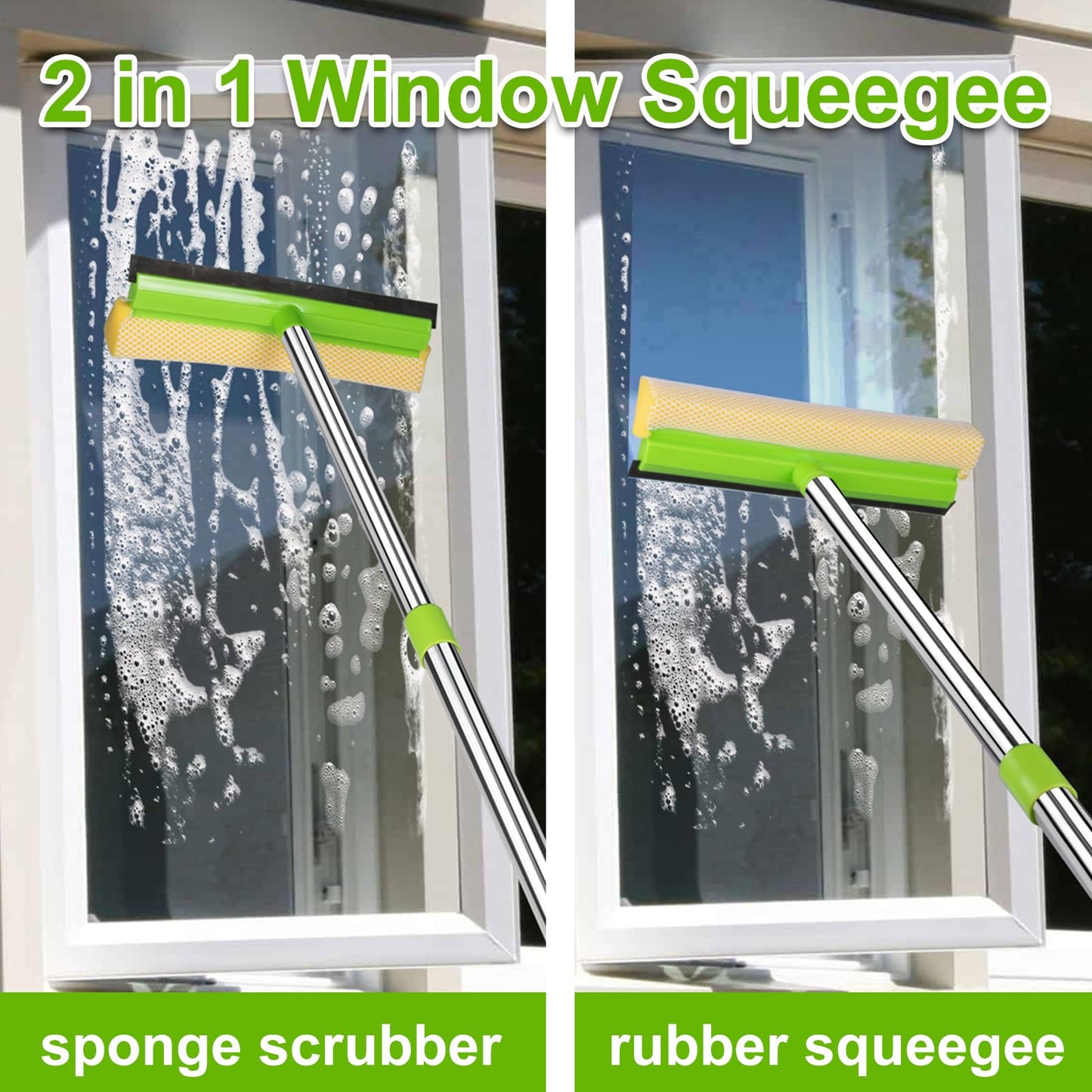 ITTAHO Window Squeegee, Squeegee for Window Cleaning, 2 in 1 Squeegee Window Cleaner with 58'' Long Handle,Window Washing Kit with Extension Pole