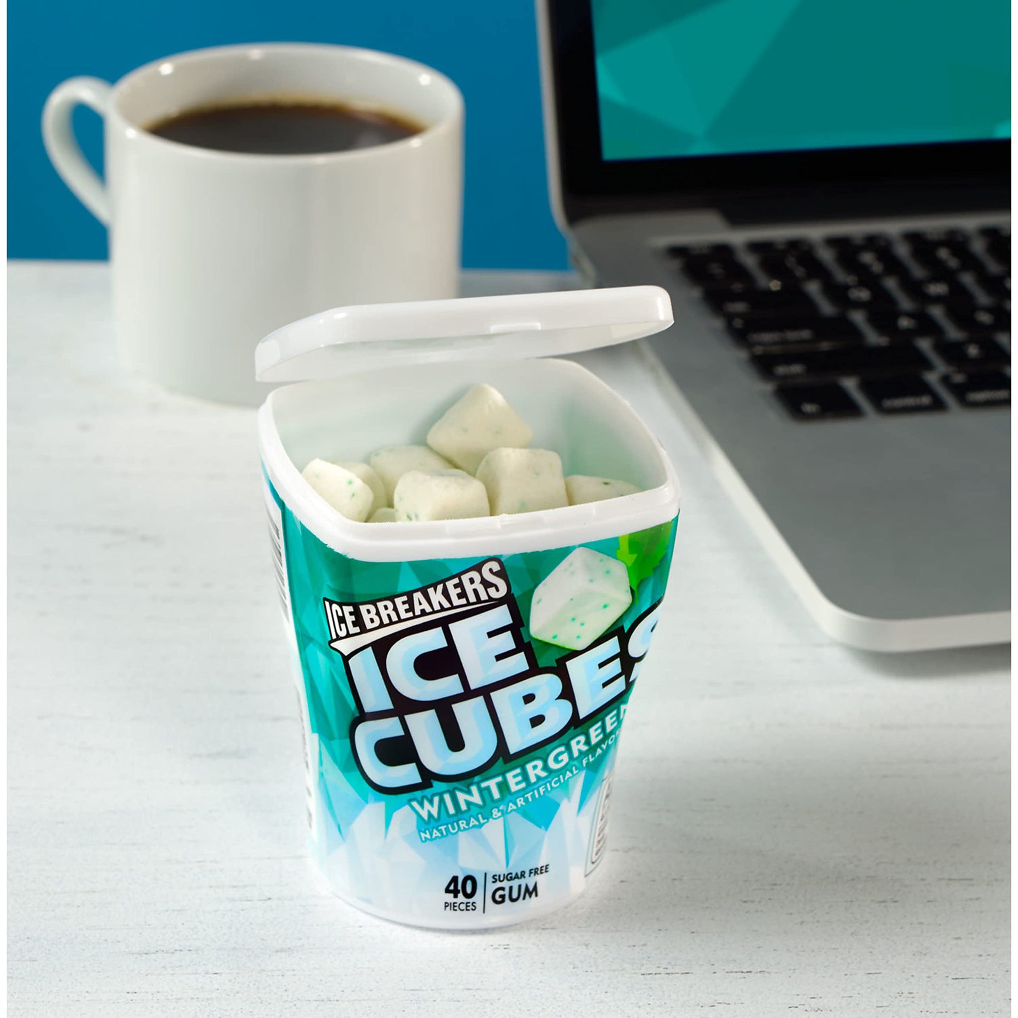 Ice Breakers, Ice Cubes Wintergreen Sugar Free Chewing Gum Bottle, 3.2 Ounce, 40 Count