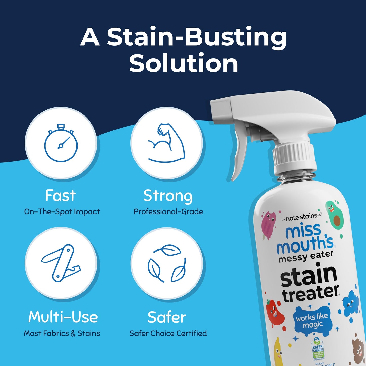 Miss Mouth's Messy Eater Stain Treater Spray - 16oz Stain Remover - Newborn & Baby Essentials - No Dry Cleaning Food, Grease, Coffee Off Laundry