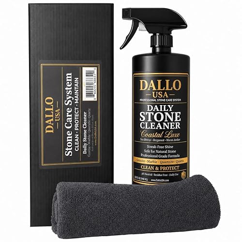 Dallo USA Daily Stone Cleaner 32 oz, Premium Streak Free Cleaner for Granite, Marble, Quartz, Quartzite and Porcelain, Includes Microfiber Cloth