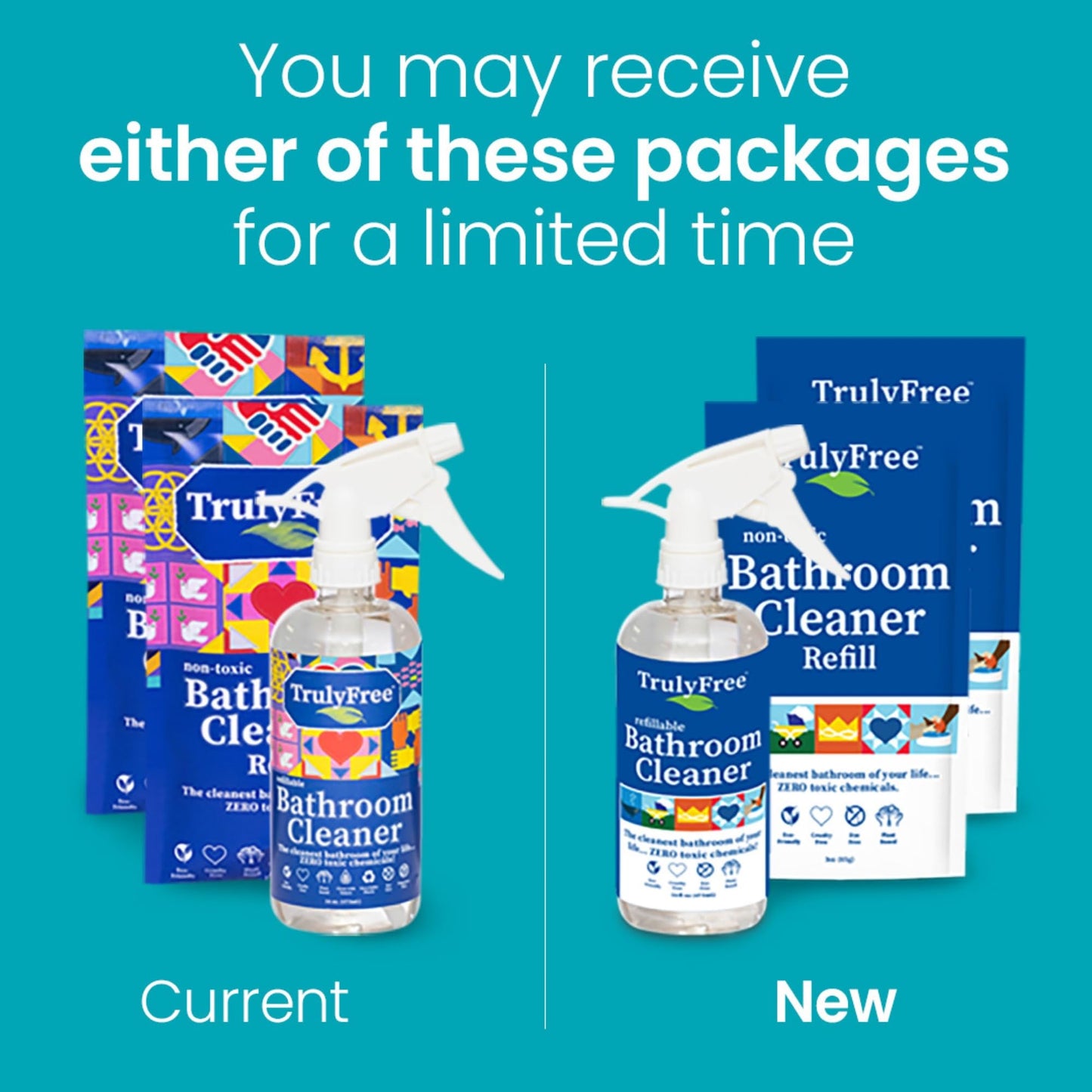 Truly Free All Natural Non-Toxic Bathroom Cleaner Spray Kit, Organic Bath & Tile Cleaning Solution for Toilet, Sink, Tub & Shower, 16 oz Reusable