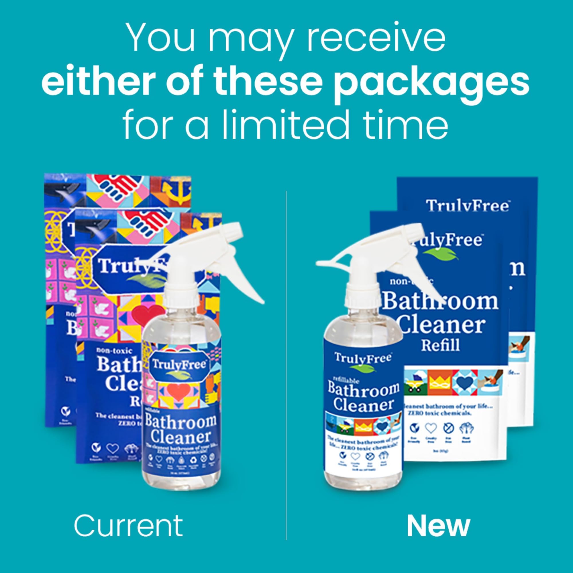 Truly Free All Natural Non-Toxic Bathroom Cleaner Spray Kit, Organic Bath & Tile Cleaning Solution for Toilet, Sink, Tub & Shower, 16 oz Reusable