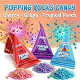 Popping Rocks Sweet Candy Mix 1 lb Bulk Bag | Approx. 125 Individually Wrapped Mini Packs | Cherry, Tropical Punch & Grape Flavors | Party Favors