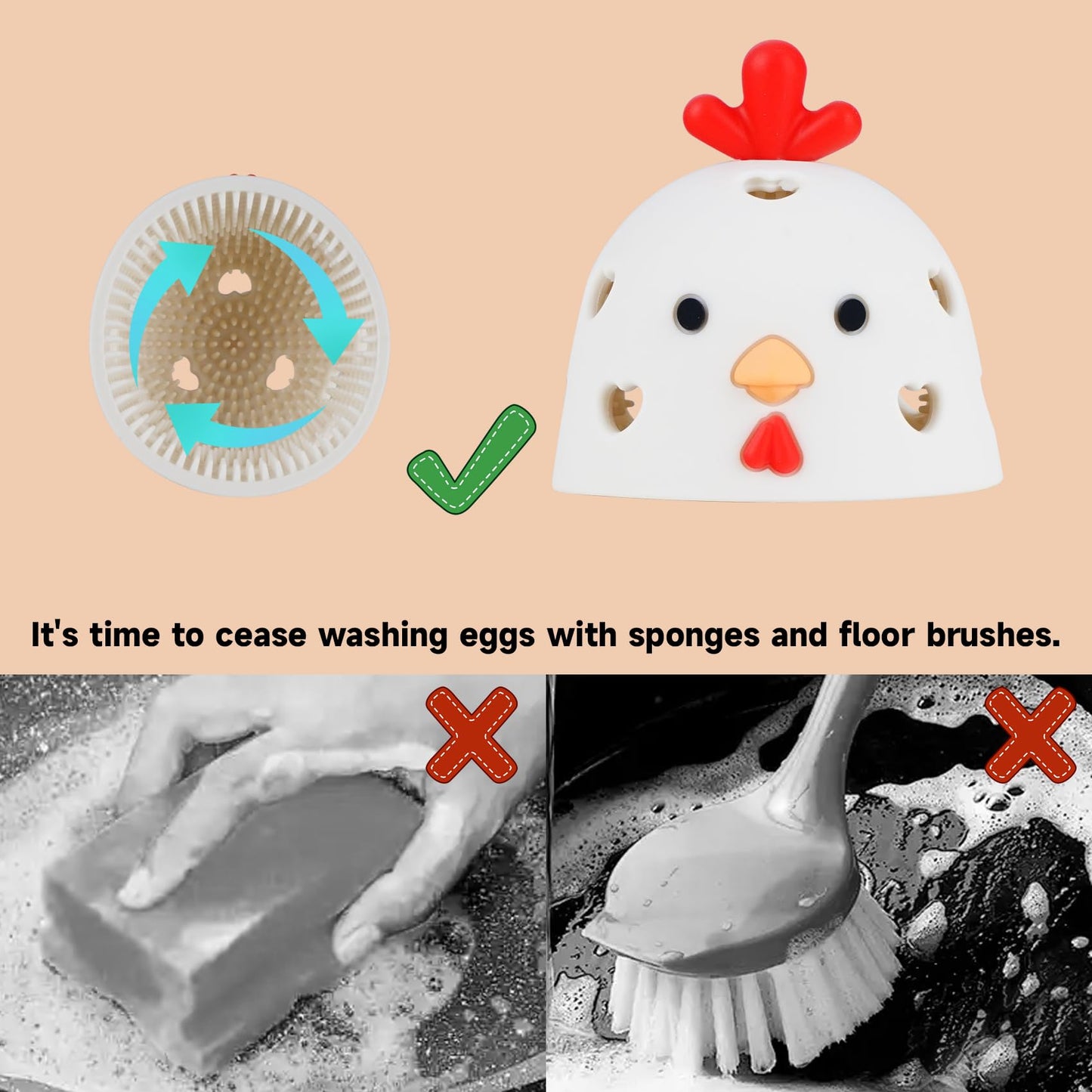 COJIWAL Silicone Egg Brush Cleaner? Egg Cleaner for Fresh Eggs?Egg Brush for Cleaning Fresh Eggs?Cute Chicken Shape?2pcs Egg Washer for Fresh Eggs