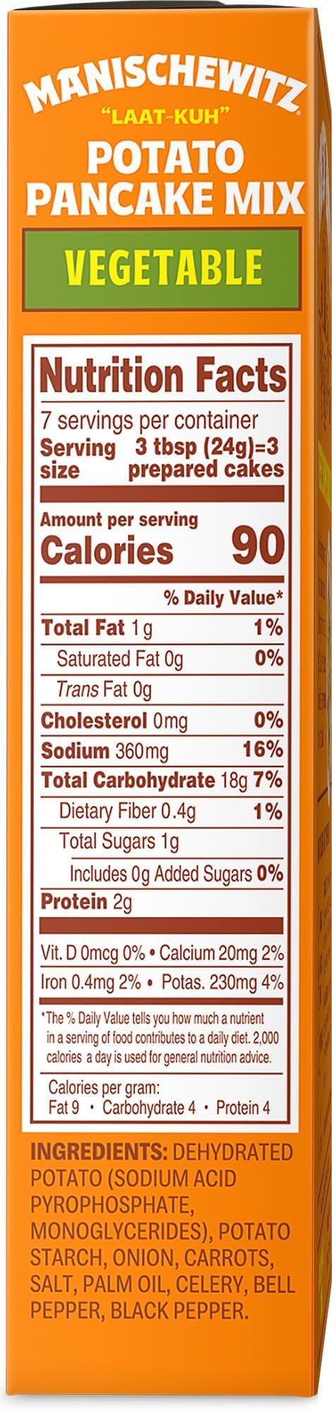 Manischewitz Vegetable Potato Pancake Mix, 6oz (2 Pack) | Gluten Free | No MSG | Traditional Style Potato Latke Mix