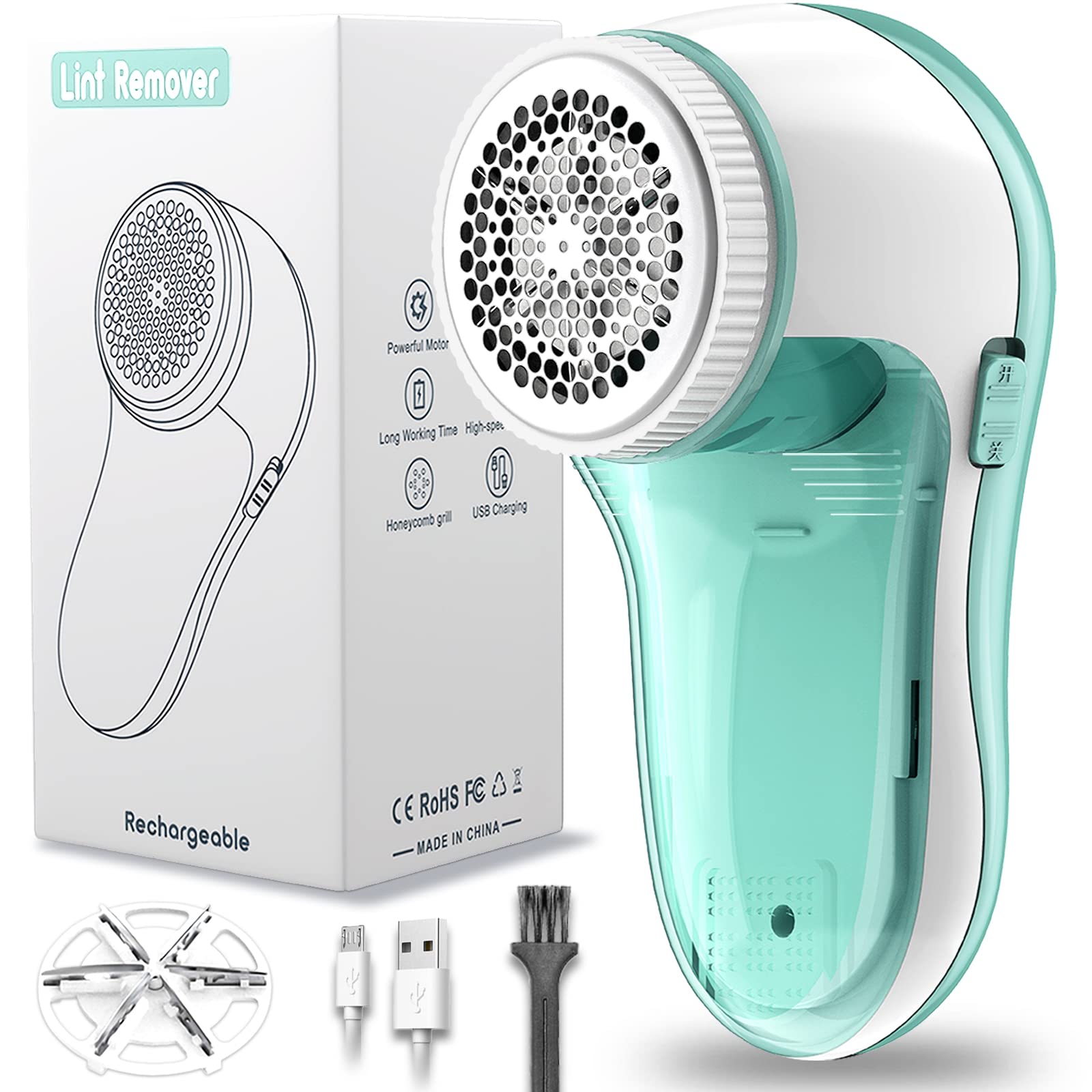 Lint Remover Electric, Bobble Remover Rechargeable with 1 Spare Shaving Blade, Portable Fabric Fluff Shaver