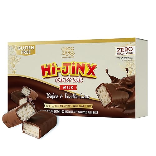 ChocZero Hi-Jinx Milk Chocolate Wafer Bars - Gluten Free, No Sugar Added, Keto Candy Bar with Vanilla Crème, 22 Individually Wrapped Minis, 8.15 oz