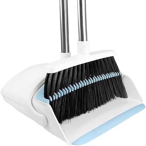BSKLIN Broom and Dustpan Set for Home, 52-in Broom with Dustpan Combo with Dust Pan Teeth to Clean Pet Hair Long Handle Adjustable Broom for Kitchen