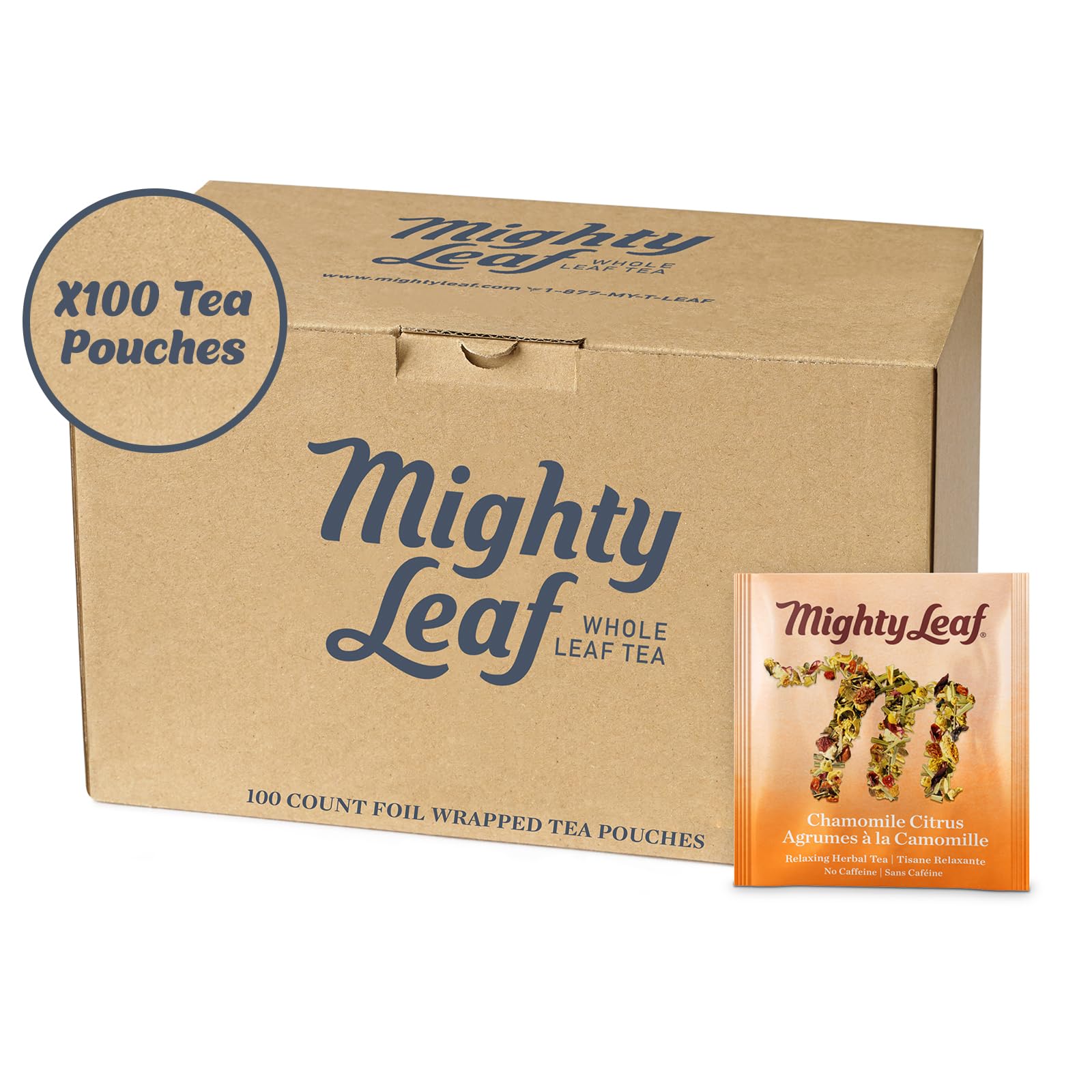Mighty Leaf Chamomile Citrus Herbal Tea - 100 Count Tea Pouches - Caffeine-Free Blend with Chamomile, Orange Peel & Lemongrass - Calming Herbal Tea