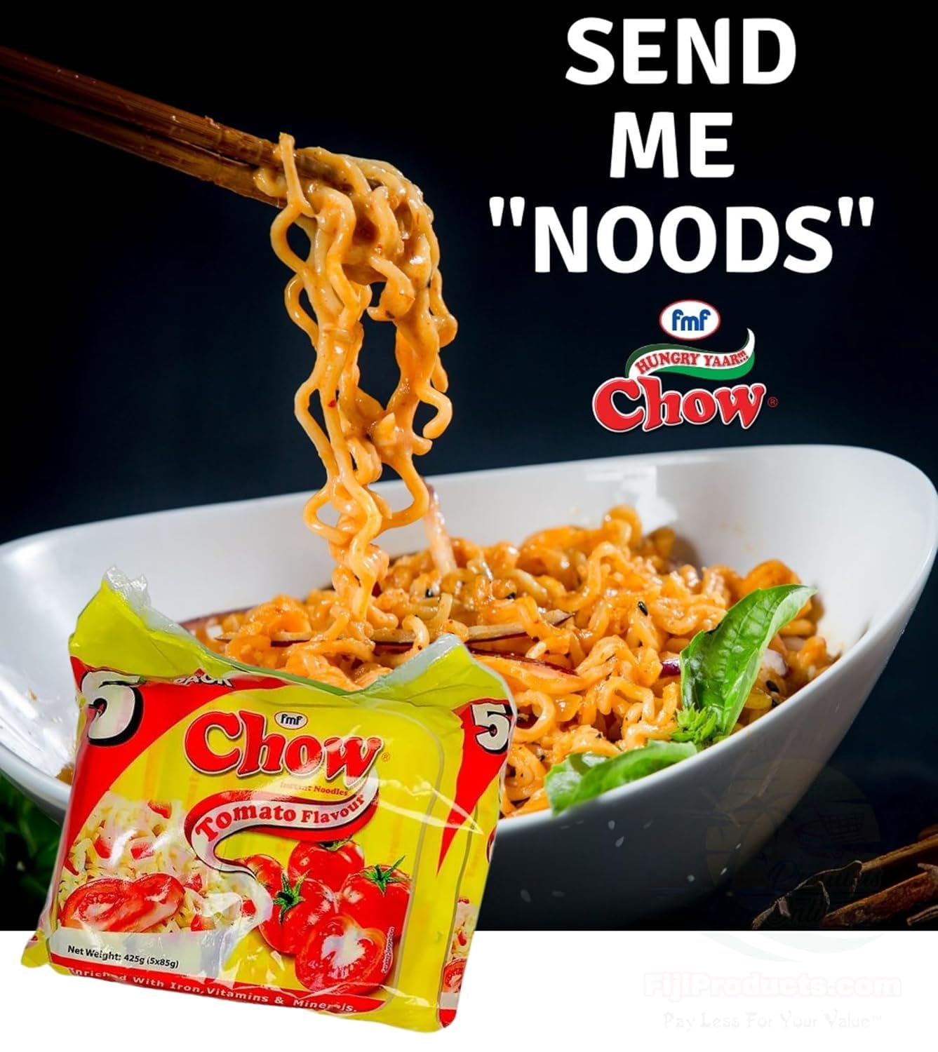 Chow - Instant 2 Minute Noodles - Tomato Flavor with Seasonings (2 x 5 Packs / 80g) To boost the goodness in your bowl, Delicious Meal in Just 2