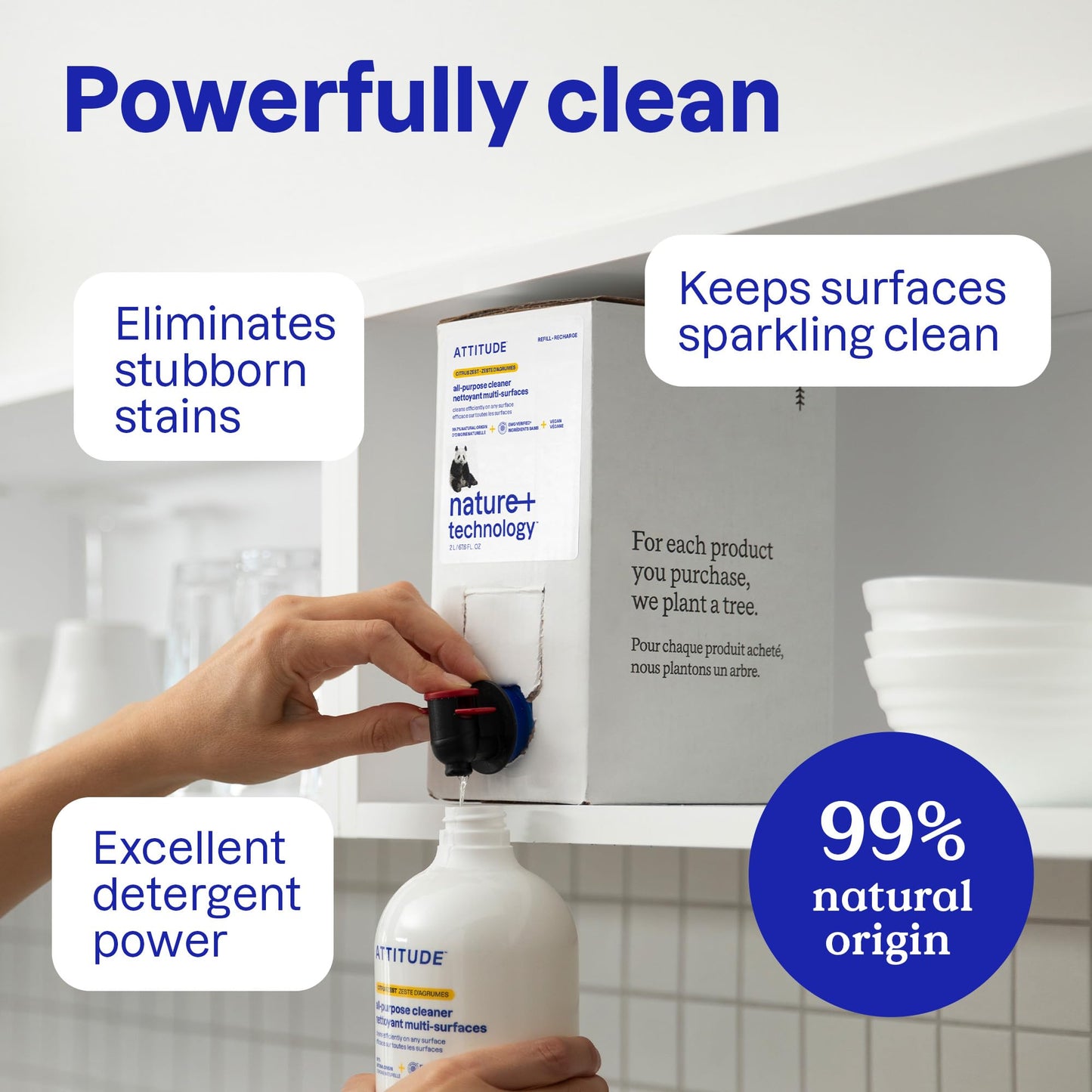 ATTITUDE All Purpose Cleaner Spray, EWG Verified, Vegan, Made with 94% Plant-Based Ingredients, Streak-Free for Kitchen, Bathroom, Glass & More