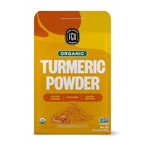FGO Organic Turmeric Powder w/Curcumin, 1 Pound / 16oz Bulk Resealable Pouch, USDA Organic and Non-GMO, Sourced from India, Packaging May Vary (Pack