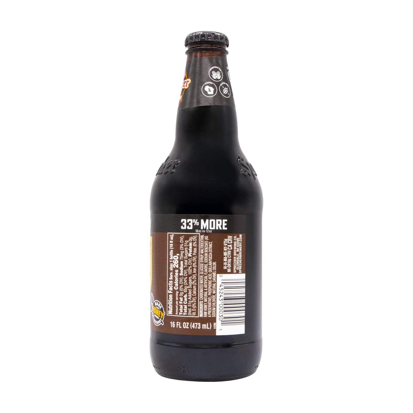 Sprecher Fire Brewed Craft Soda, Handcrafted Gourmet Soft Drink with Real Honey, 16 fl oz Glass Bottles (12 Pack, Multiple Flavors Available) (Root