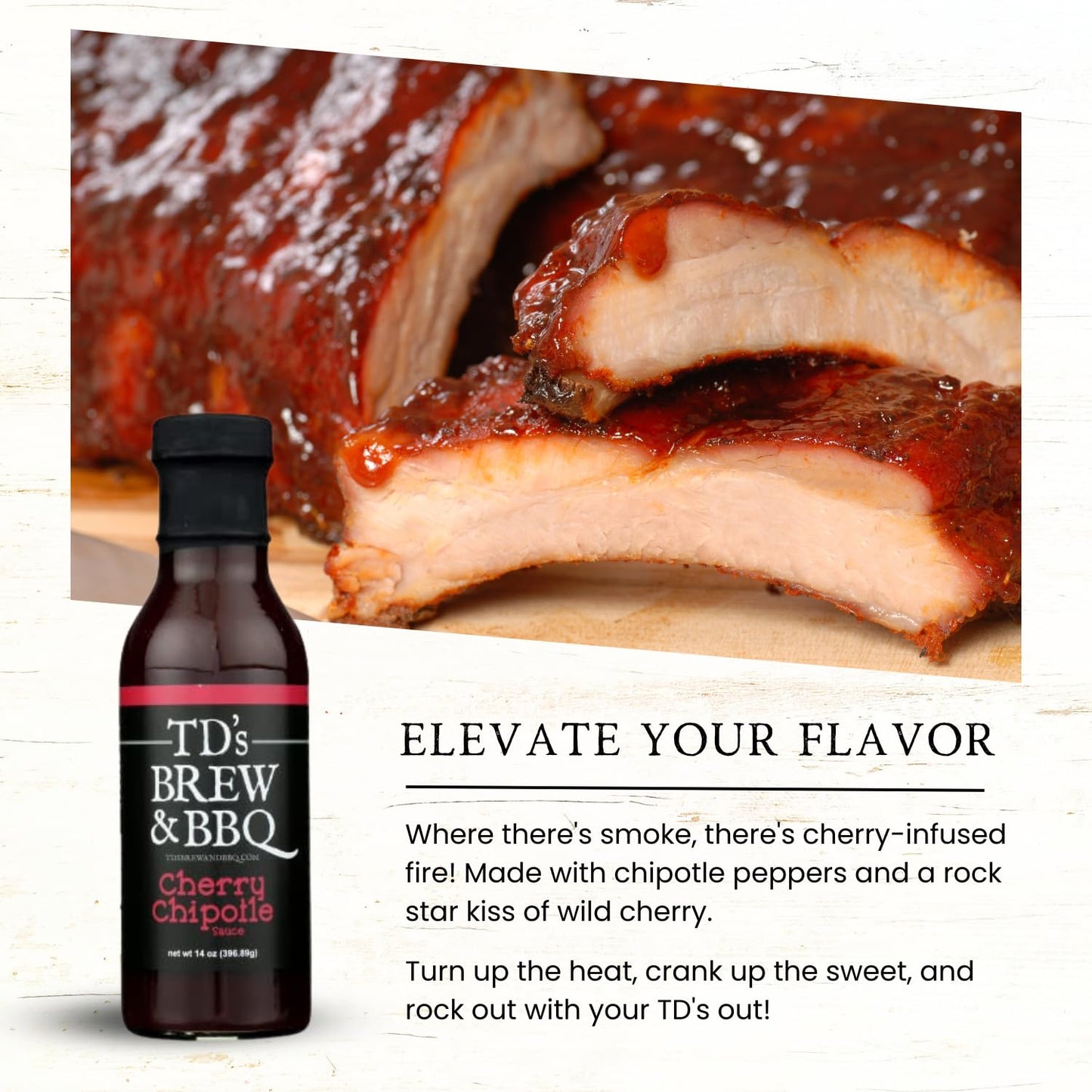 TD's Brew & BBQ "CHERRY CHIPOTLE" Sauce/tds brew and bbq/cherry/chipotle/sweet/smokey/spicy/bbq sauce/barbecue