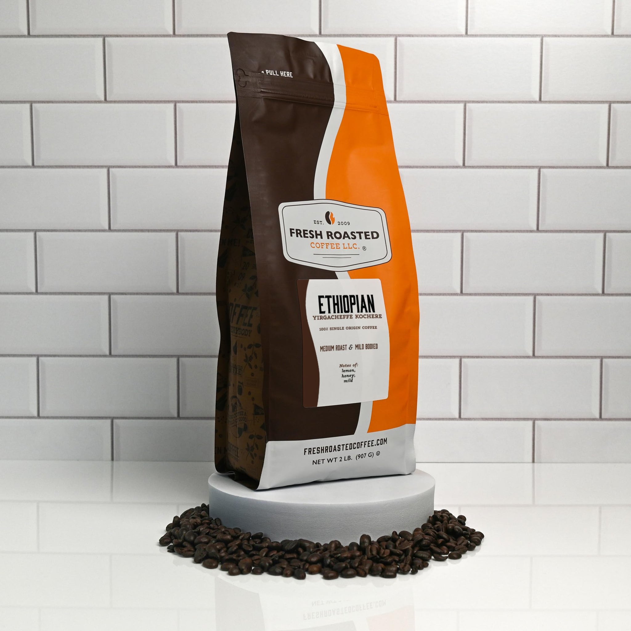 Fresh Roasted Coffee, Ethiopian Yirgacheffe Kochere, 2 lb (32 oz), Medium Roast, Kosher, Ground