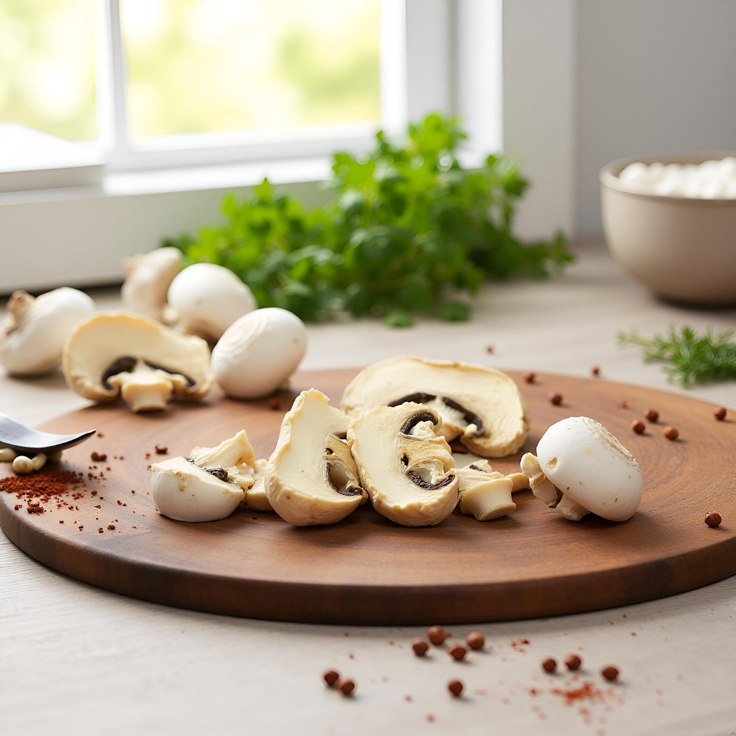 Essential Spice Dried Sliced White Button Mushrooms - Premium Quality, Mild & Savory Flavor - Ideal for Soups, Sauces, Stir-Fries & Pasta - Easy