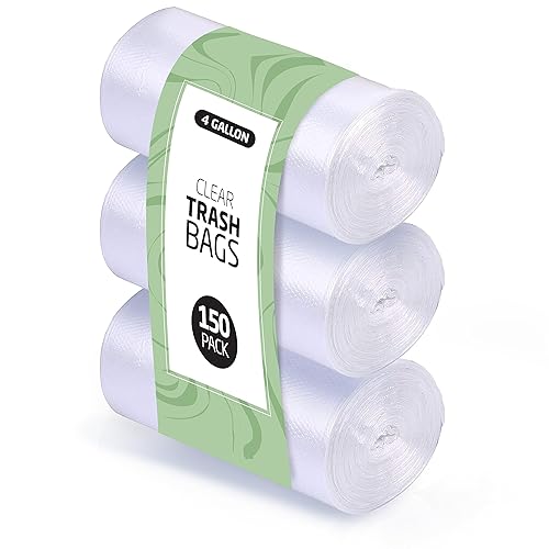 4 Gallon Trash Bags - 150 Small Mini Garbage Bags | 17" x 18" Clear Waste Basket Trash Bags | Bulk Plastic Bathroom Trash Can Liners