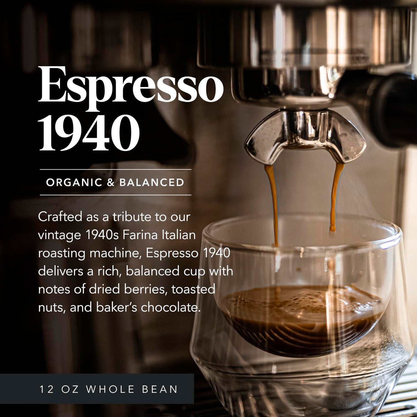 Carmel Valley Coffee Roasting Espresso 1940 - Organic Medium Roast, Africa, Central & South America - Notes of Dried Berries, Toasted Nuts & Baker’s