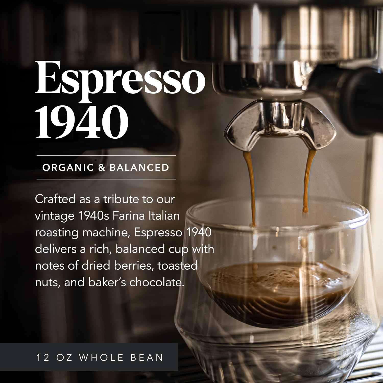 Carmel Valley Coffee Roasting Espresso 1940 - Organic Medium Roast, Africa, Central & South America - Notes of Dried Berries, Toasted Nuts & Baker’s