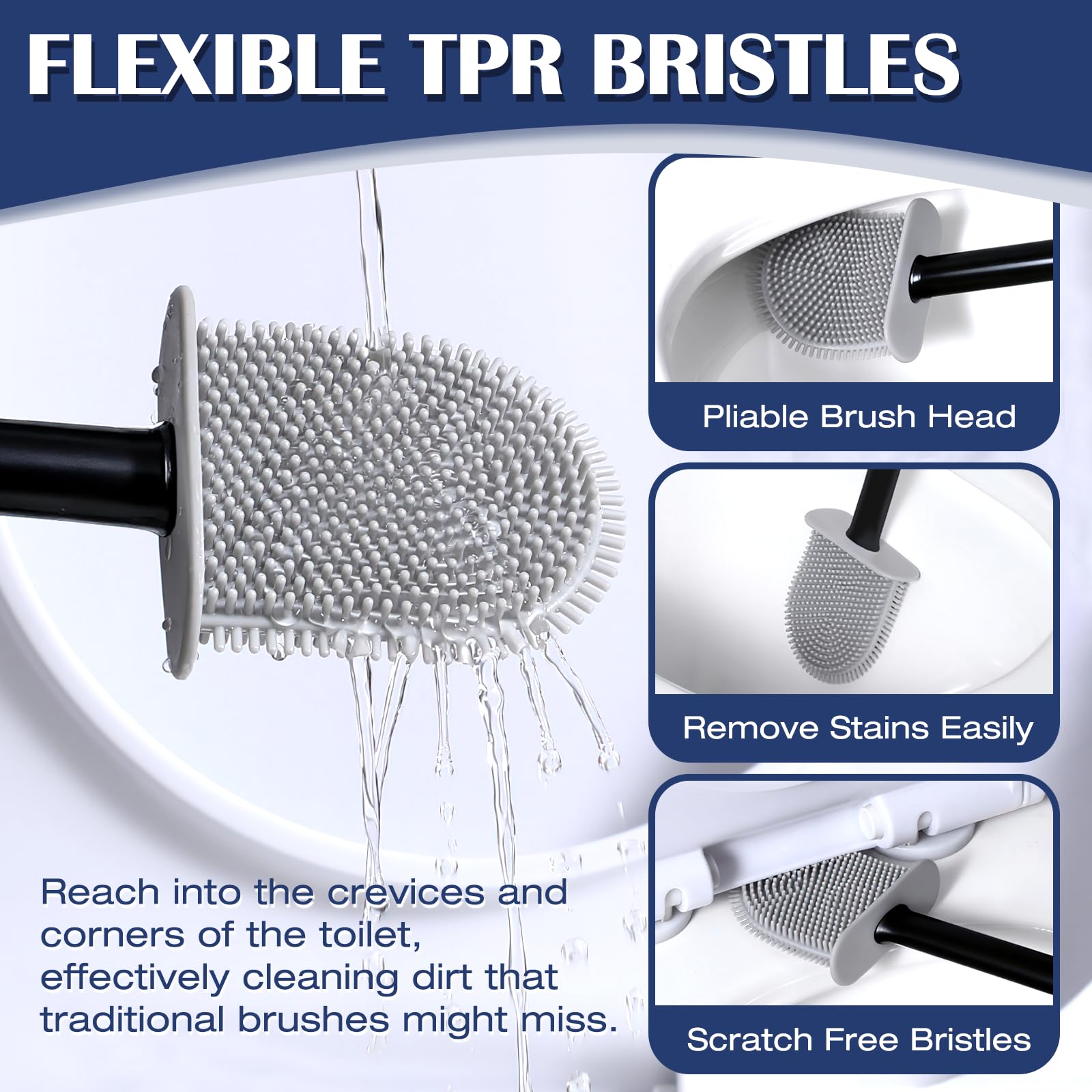 Pesilo Toilet Brush and Holder Set, Wall Mounted Toilet Bowl Brush Head with Silicone Bristles, 2 Pack Black Compact Size for Storage and Organization