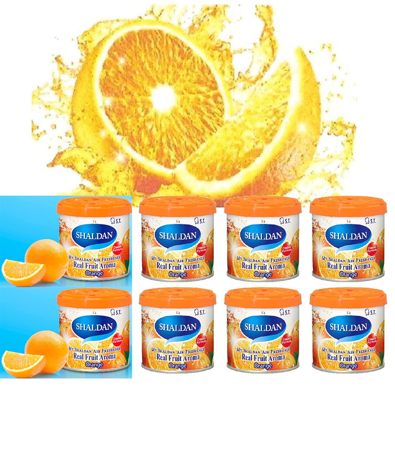 My Shaldan Air Freshener V8 - Orange x8 cans Real Fruit Aroma by ST. Corporation, Japan, Original Classic Formula, and YirehStore Finger Heart Lemon