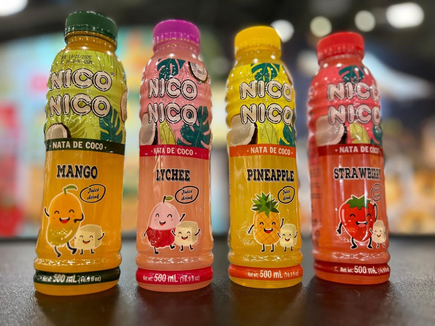 NICONICO COCONUT GEL JUICE DRINK-VARIETY PACK [16.9 fl oz, Pack of 12 (3 bottle of each Mango/Lychee/Strawberry/Pineapple)] Refreshing 30% Fruit Juice