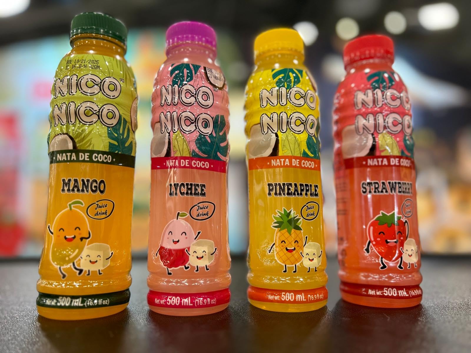 NICONICO COCONUT GEL JUICE DRINK-VARIETY PACK [16.9 fl oz, Pack of 12 (3 bottle of each Mango/Lychee/Strawberry/Pineapple)] Refreshing 30% Fruit Juice