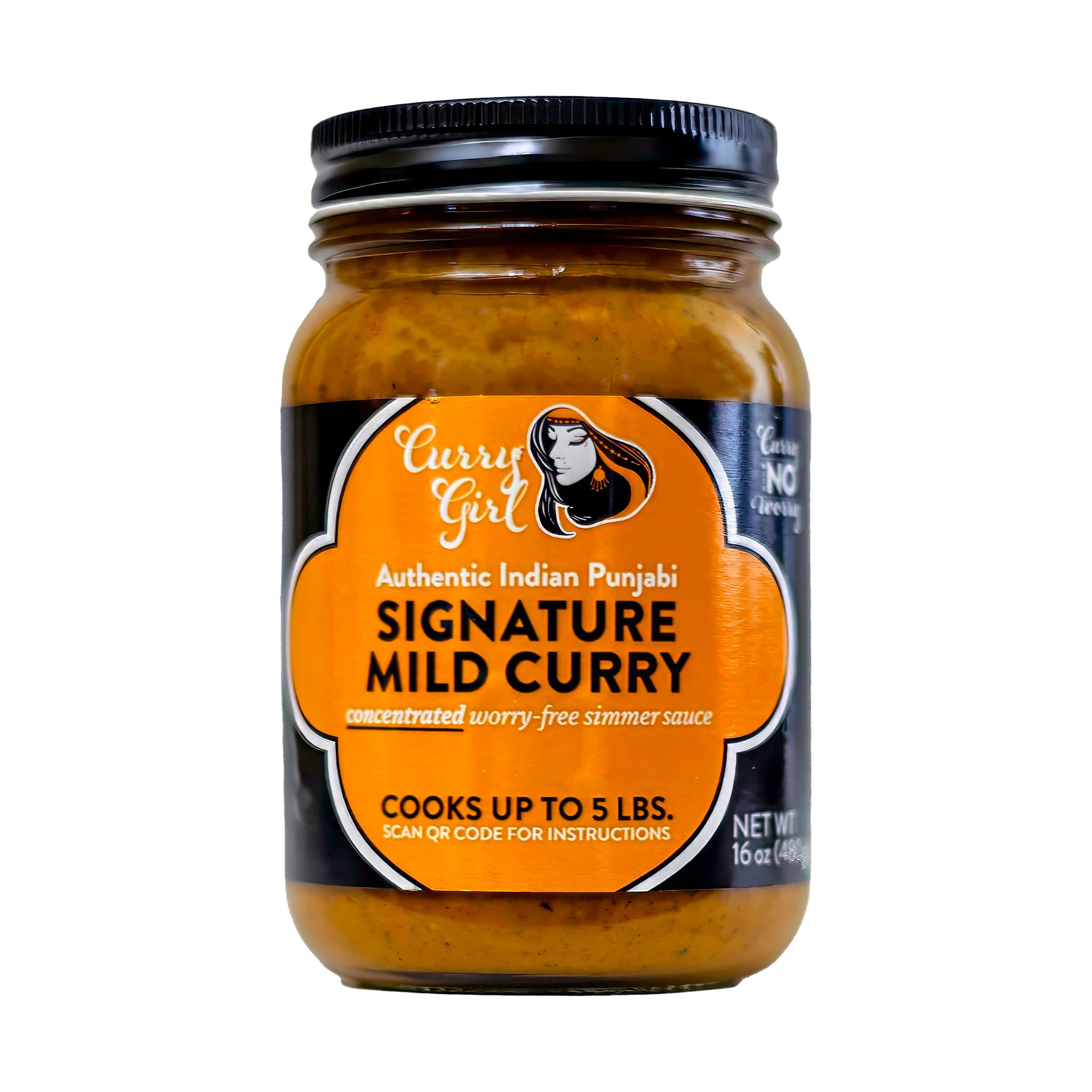 Curry Girl Signature Original Curry Sauce, Hot/Mild, 16 oz - Authentic Indian Simmer Sauce, Vegan, Gluten?Free, All?Natural, Bold Flavor for Chicken