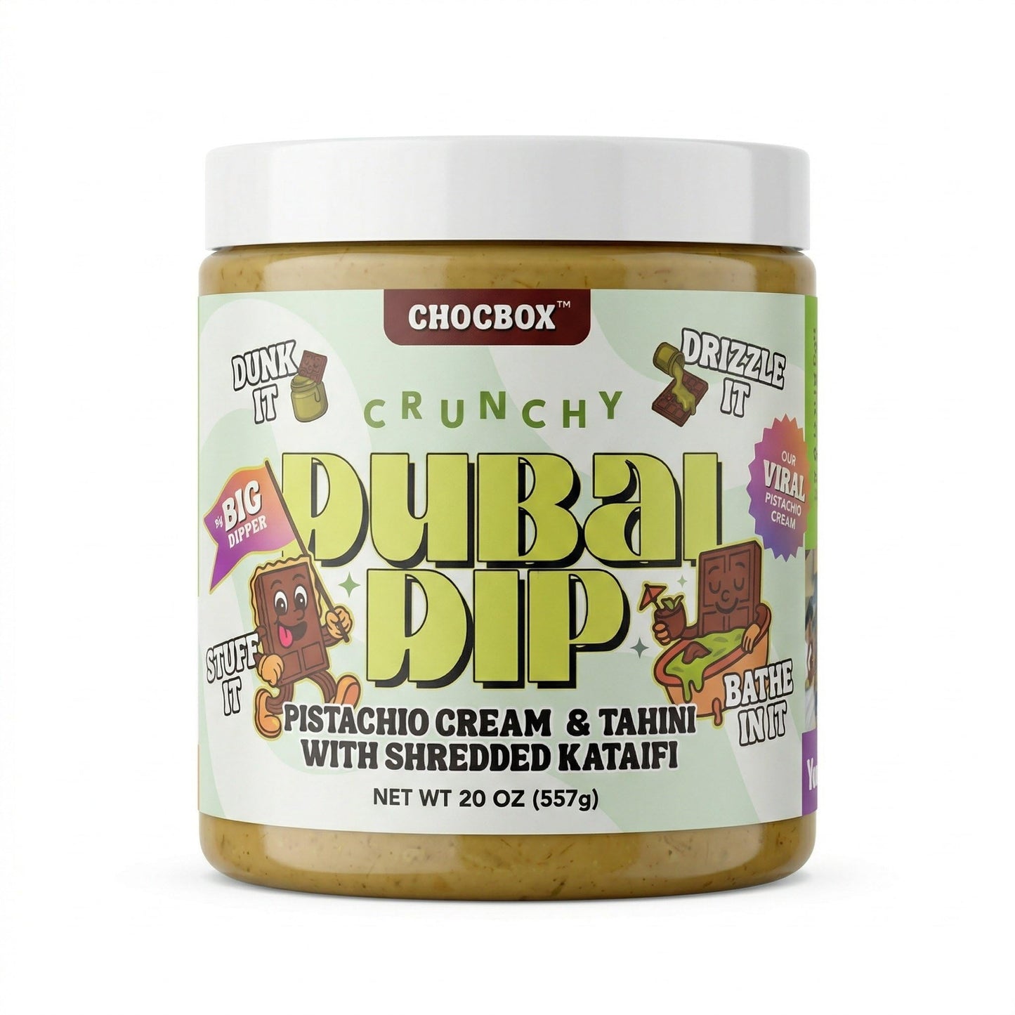 Chocbox Pistachio Cream Spread - Viral Dubai Chocolate Filling with Tahini & Crispy Kataifi - Sweet Savory Dessert Dip - Mother's Day, Gift (20oz)